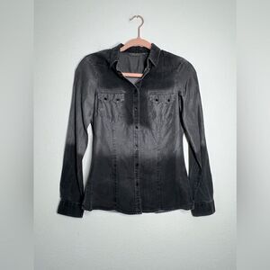 SALSA NWOT Thin Denim Shirt Black Gray Button Down Size XS Long Sleeve